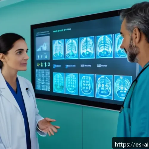 AI 윤리와 AI 윤리 사례 연구 - A modern Spanish hospital room with a diverse group of medical professionals using advanced AI diagn...
